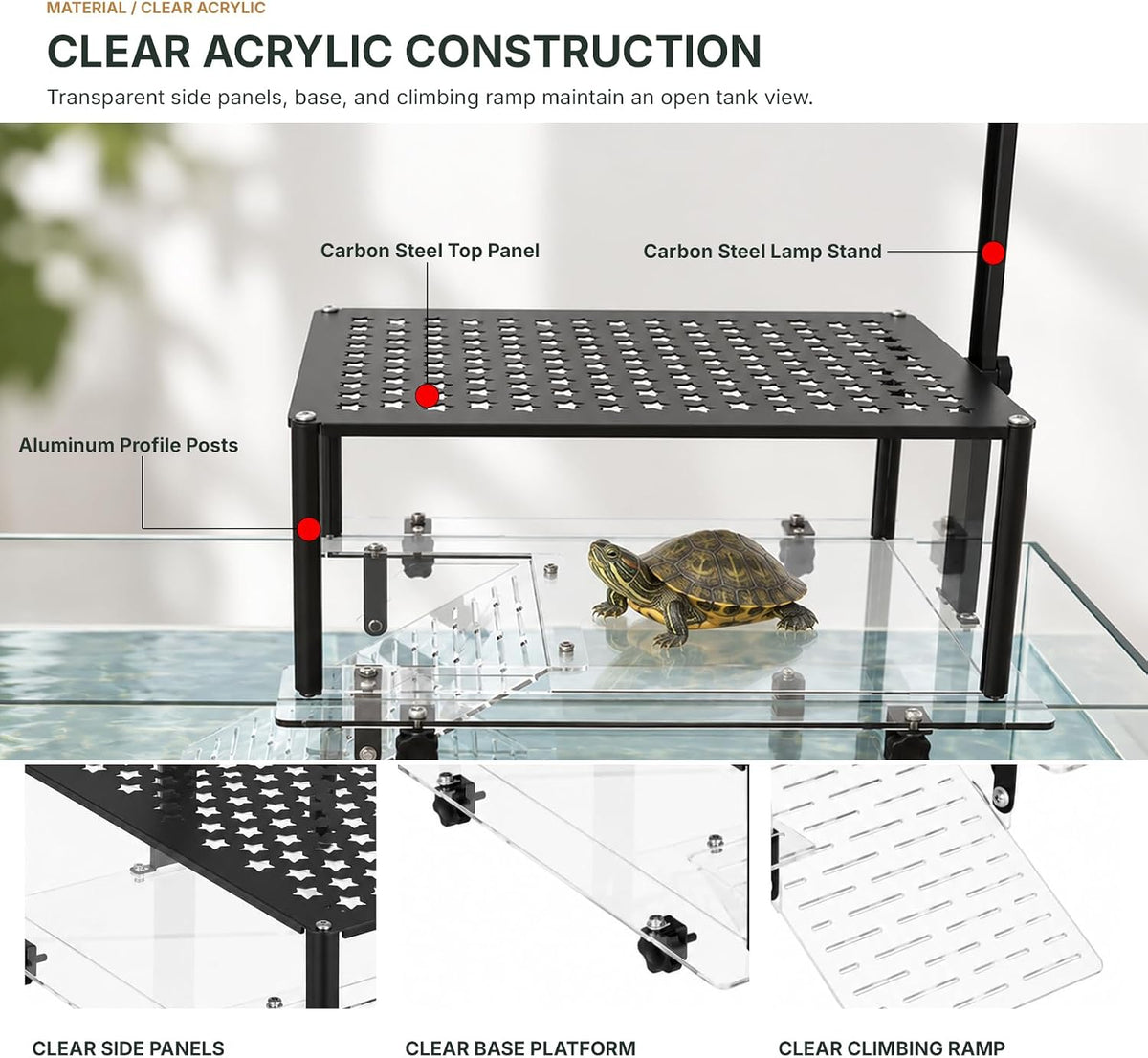 Turtle Basking Platform for 17-20 in Wide Aquarium, UVB Light Mount