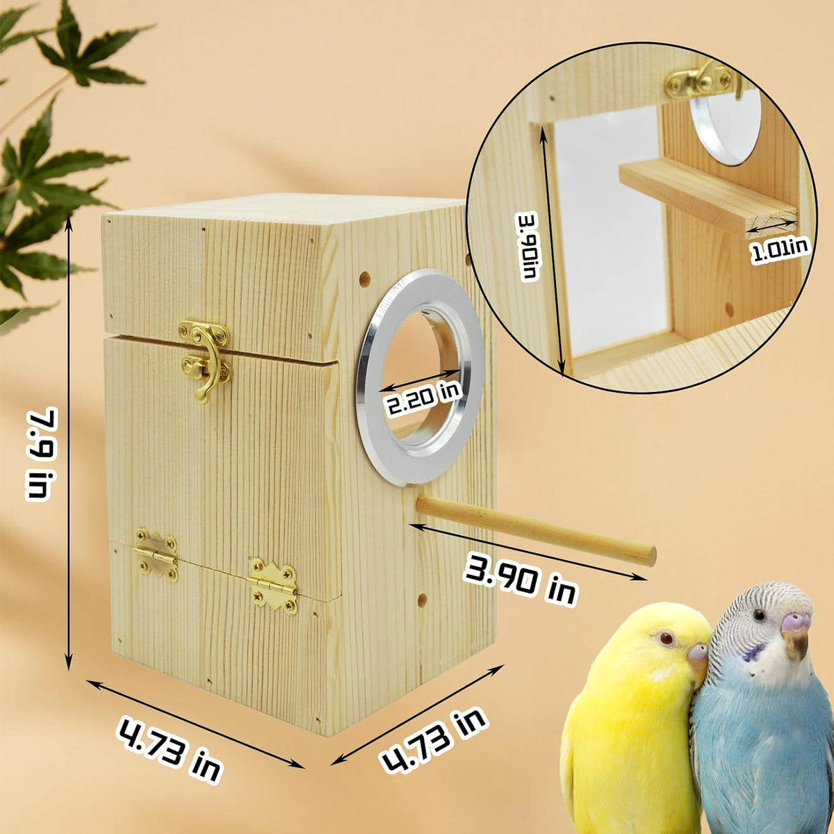Parakeet Nesting Box,Transparent Bird Nest Boxs Natural Wooden Breeding Box with Coconut Fiber,Birds Cage House with Perch for Canary Budgies Gouldian Finch Cockatiel Conure and Other Small Birds