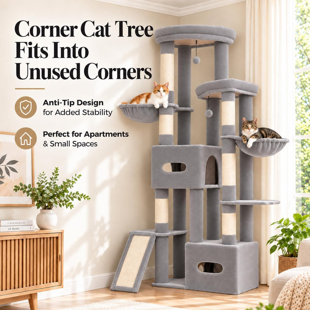 MUTTROS Heavy Duty Cat Tree, 8 Level Corner Tower for Large Adult Cats
