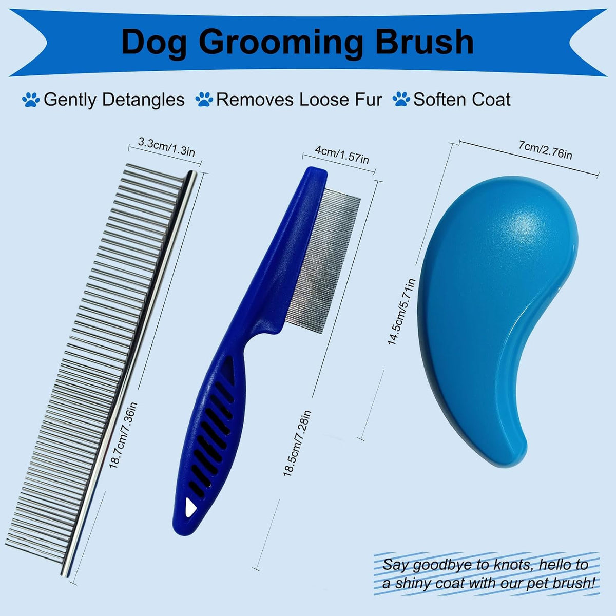 3 PCS Puppy Brush Grooming Kit (Blue)