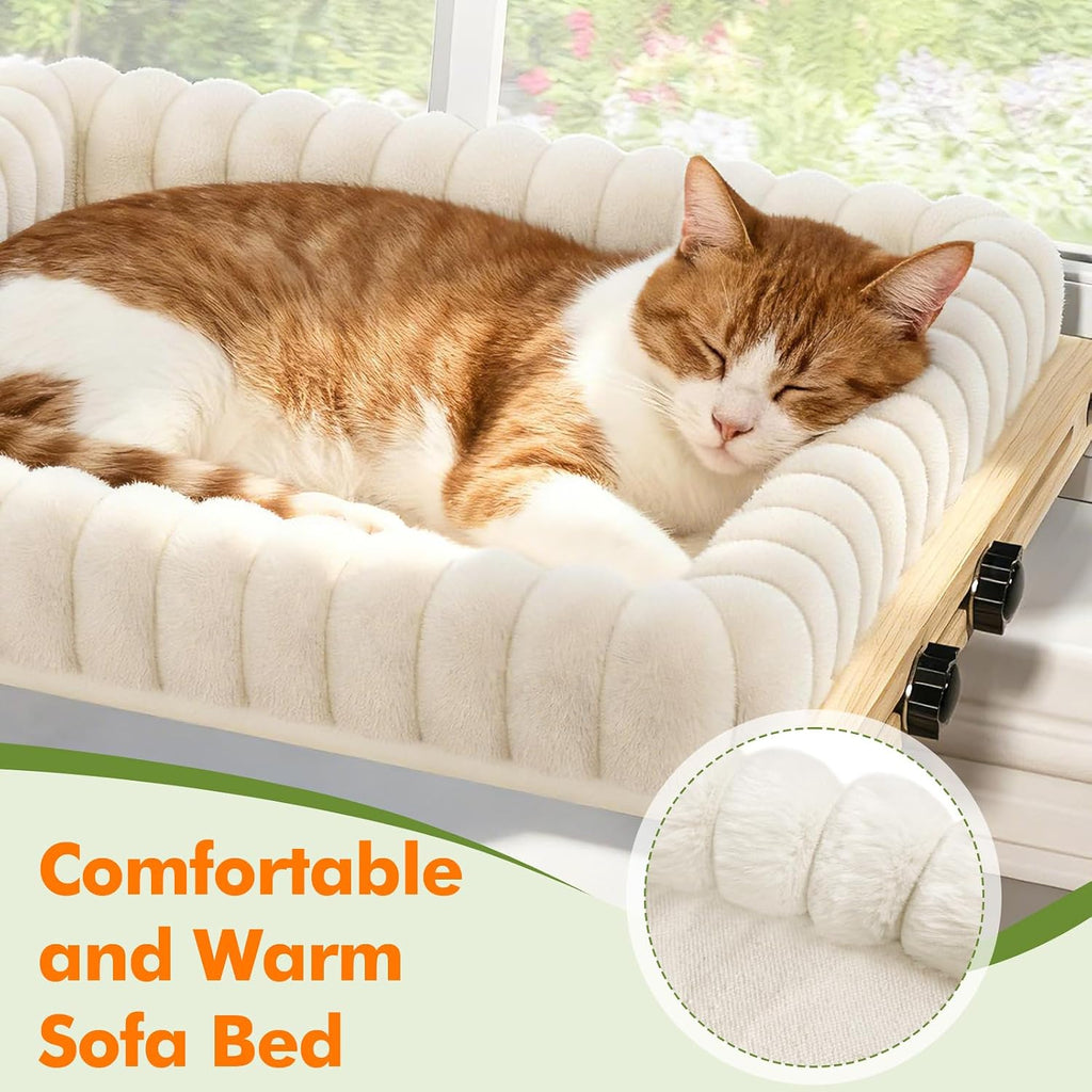 XiaZ Cat Perch for Window Cats Hammock Indoor Bed for Window Adjustable Wooden Frame Bird Watching Sunbathing Space-Saving Single Layer 18 * 16 * 9.4inch (Small Breeds Recommended)