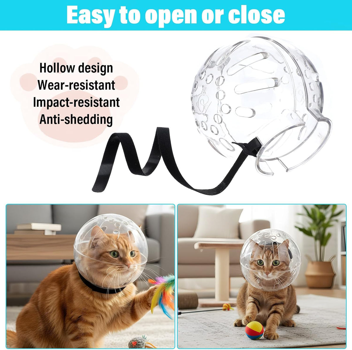 Large Cat Muzzle for Grooming Adjustable Hood with Paw Covers, Breathable Cats Helmet Anti Bite Muzzles Anti Scratch Boots Silicone Kitten Bubble Muzzle and Paw Protector for Pet Bathing Cat Claw Care