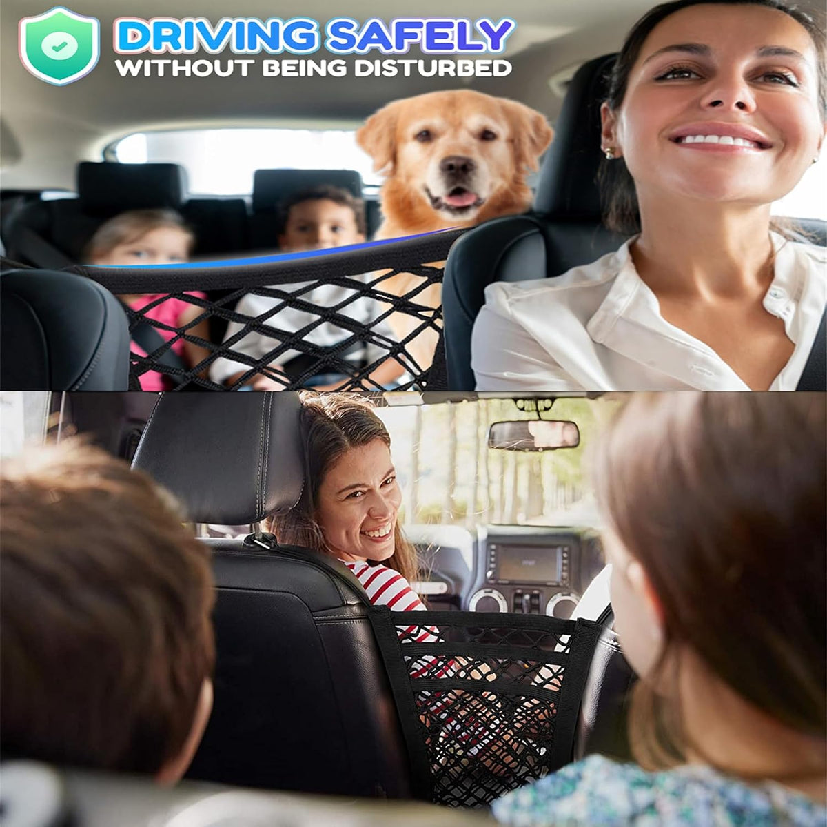 DYKESON Dog Car Net Barrier with Mesh Organizer, Pet Divider for Cars, SUVs