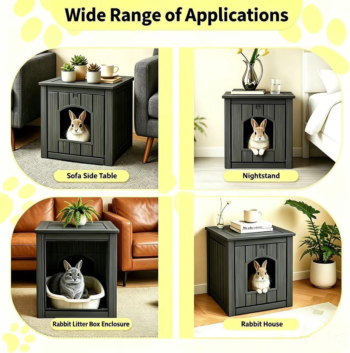 Rabbit Hideout Small Animal Habitat,Litter Box Enclosure Resin Weatherproof Black Bunny House, Multi-Functional Small Pet Hutch for Indoor/Outdoor Use, Ideal for Large Rabbits, Guinea Pigs & Ferrets