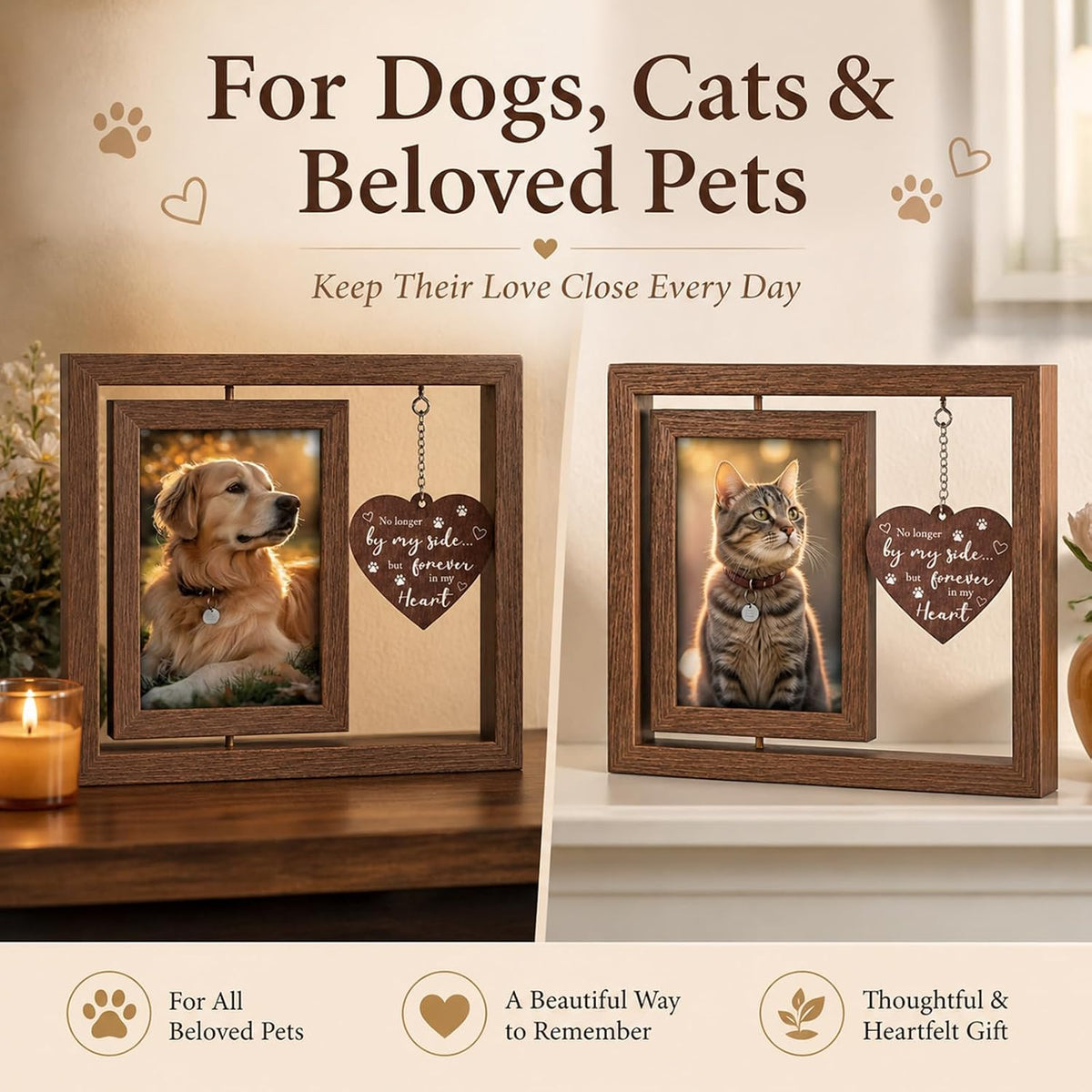 Dog Memorial Gifts for Loss of Dog, Rotating Wooden Picture Frame for 4x6 Photo, Pet Memorial Gifts, Cat Sympathy Bereavement Remembrance Keepsake Gift