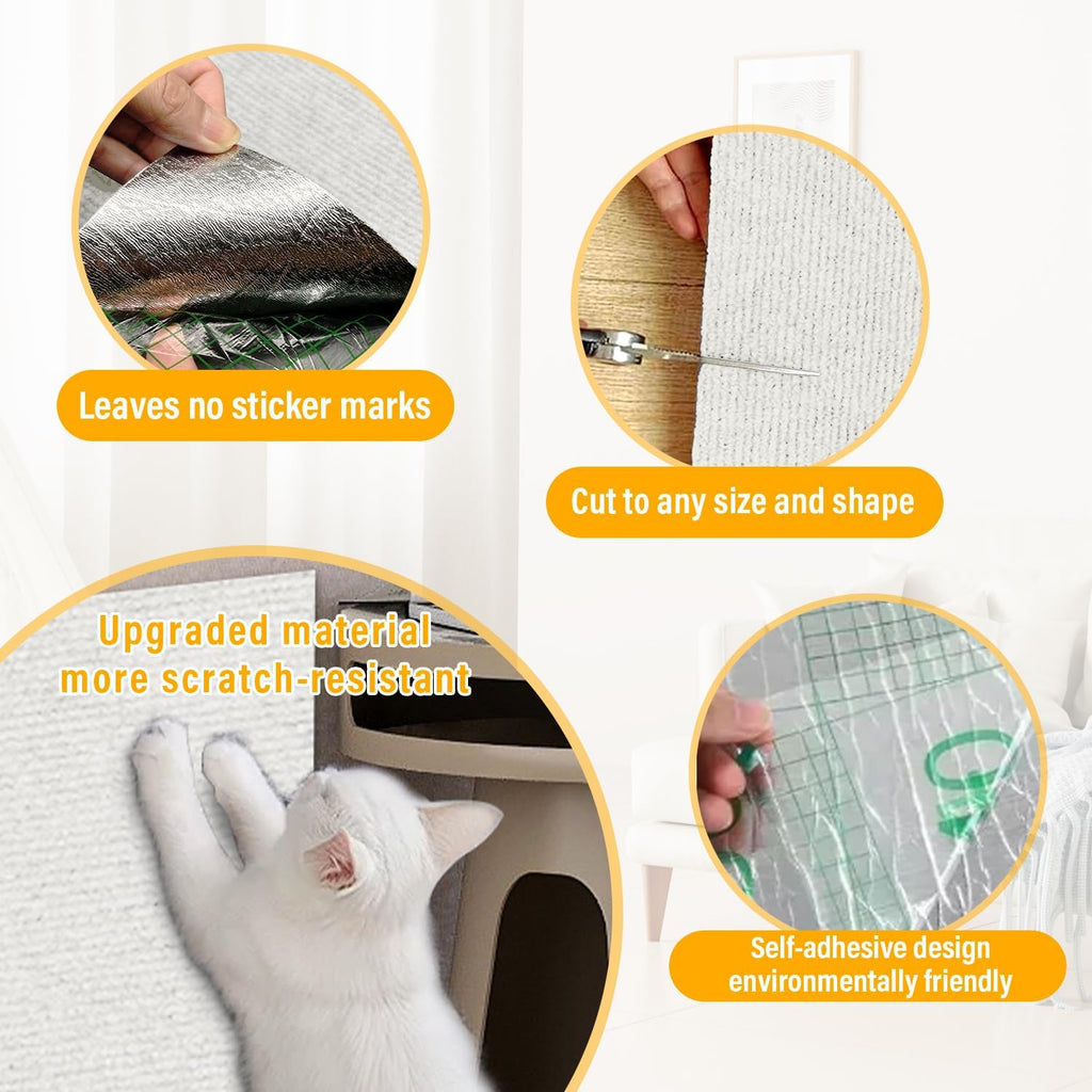 Cat Scratch Mat,78.8"x15.9" Trimmable Self-Adhesive Cat Scratch Furniture Protector, Sticky Cat Scratcher Wall Mat, Covering Cats Tower, Couch Protector from Cats Claws (White)