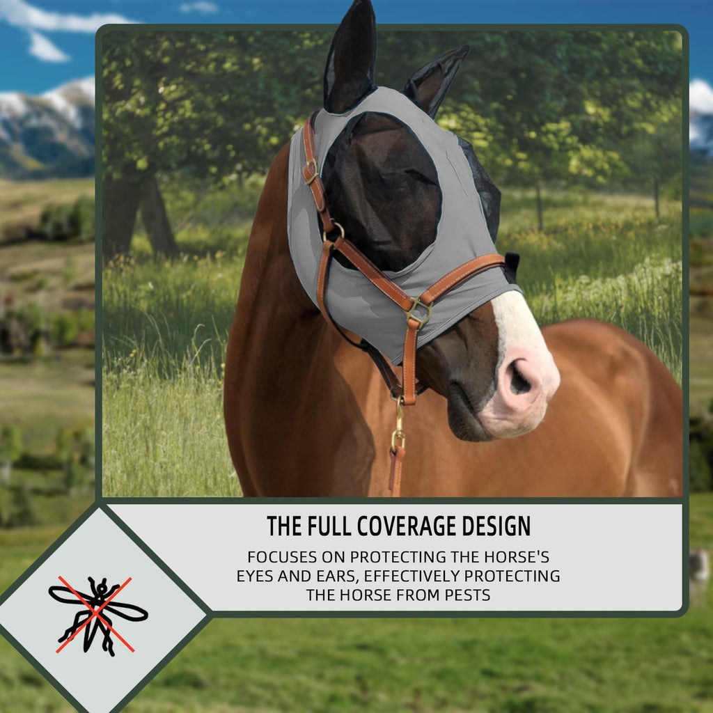 5 Pcs Elastic Fly Masks for Horses with Ears, Comfortable Cashel Mesh Fly Mask Elasticity Breathability UV Protection Horse Face Covering for Riding Supplies, Improved Version of Extra Large Eye Mask