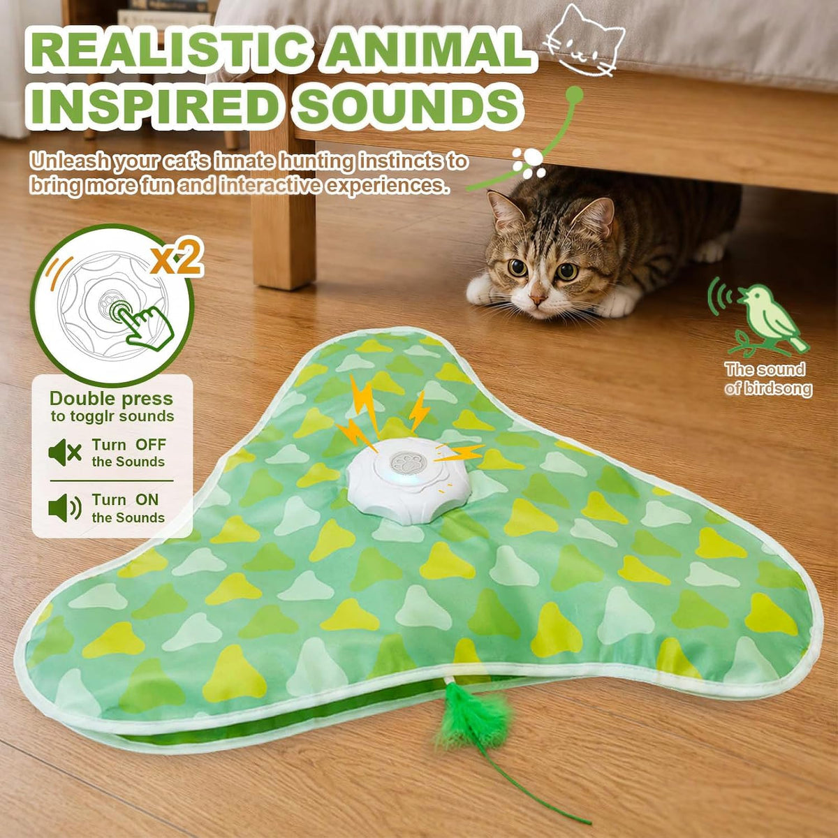 Interactive Cat Toys for Indoor Cats, Hide and Seek Mat with Moving Feather