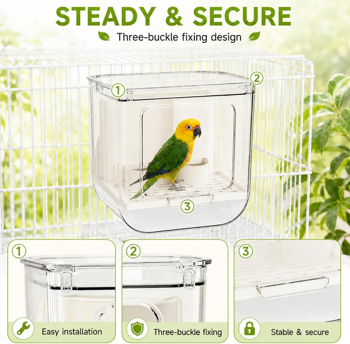 2 Pack Hanging Bird Feeder for Cage & Bird Bath for Cage, No-Mess Bird Cage Feeder and Clean Parakeet Bath Bowl, Bird Cage Accessories Suitable for Small to Medium Birds