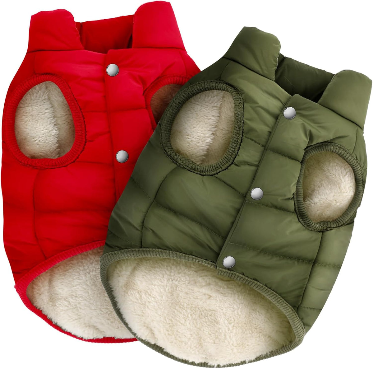 Syhood 2 Pcs Dog Jacket Fleece Lined Windproof Winter Coat, Navy,Green, L