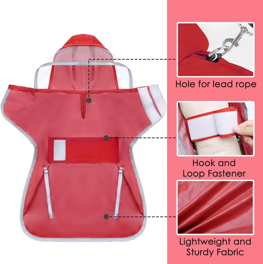 Lukovee Dog Raincoat, Ultra-Light Rain Jacket with Hood & Leash Hole, L