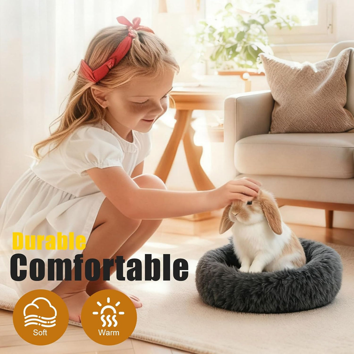 Bunny Rabbit Hideout Bed Small Animal Bedding Donut-Shaped Burrowing Pet Bed Soft and Warm Hideaway with Spandex and Fleece Bottoms Cozy Carrier, Cage Accessories