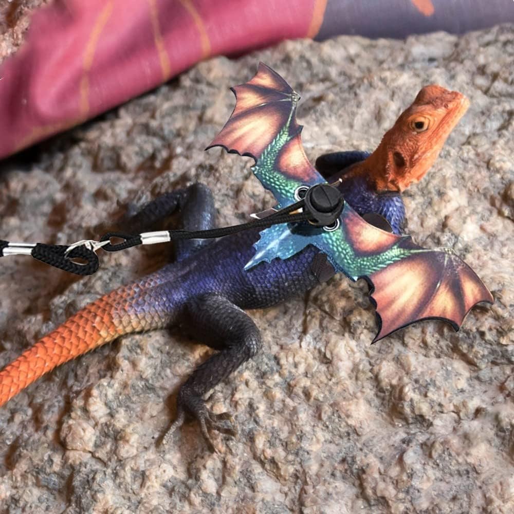Bearded Dragon Leash, Adjustable Portable Reptile Leash with Cool Wings for Gecko, Bearded Dragon, Iguana, Hamster, Guinea Pig (S+M+L)
