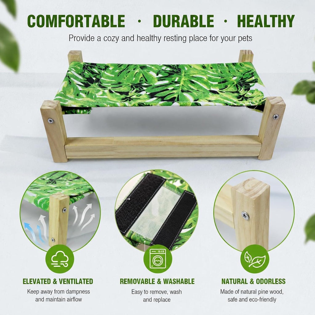 Bearded Dragon Bed, Wooden Reptile Hammock, Hanging Sleeping Lounger, Safe Natural Wood Resting Place for Lizard, Leopard Gecko, Snake, and Other Small Animals(Green, Medium)