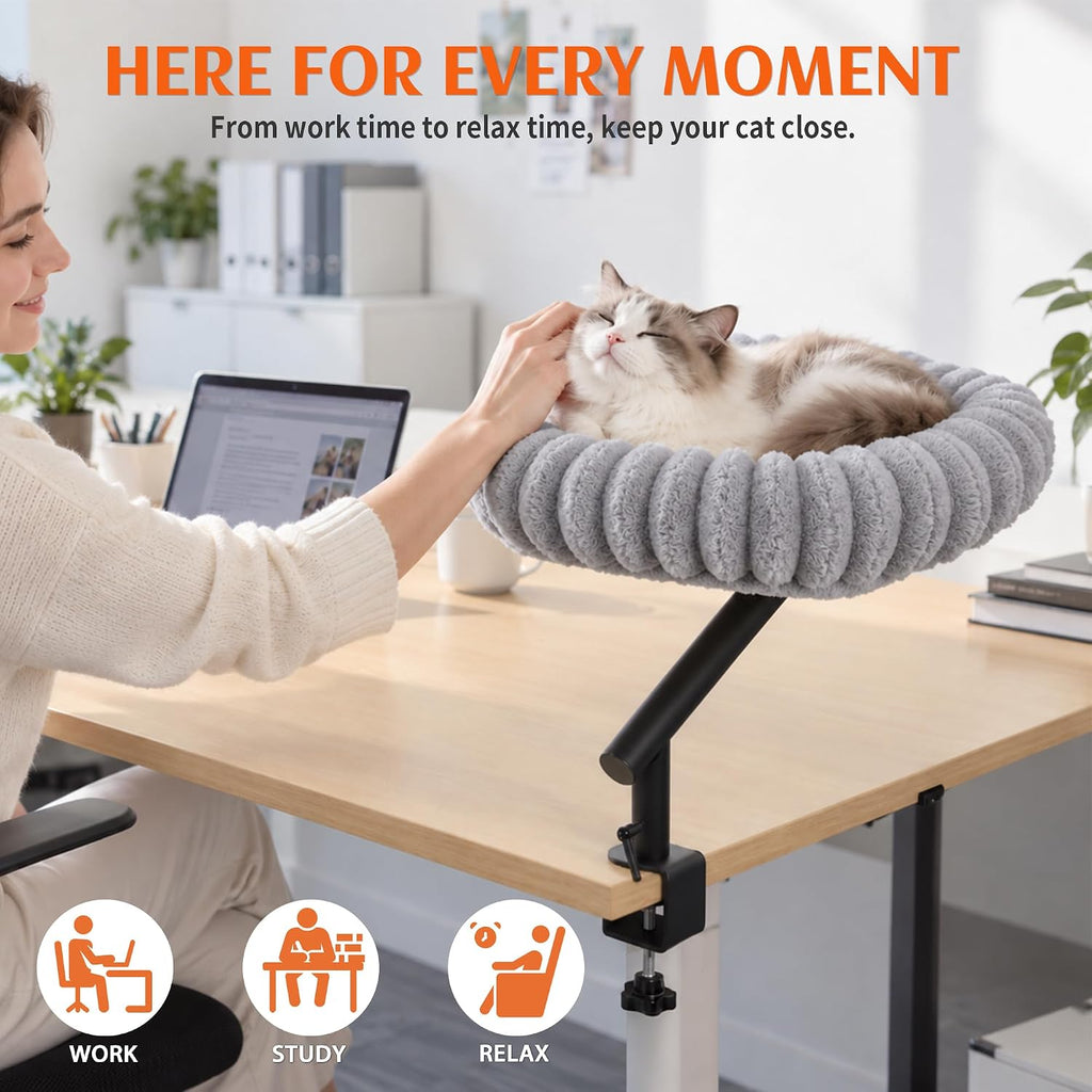 PETKARAY Cloud Cat Desk Bed, 360° Rotating Elavated Cat Hammock Perch