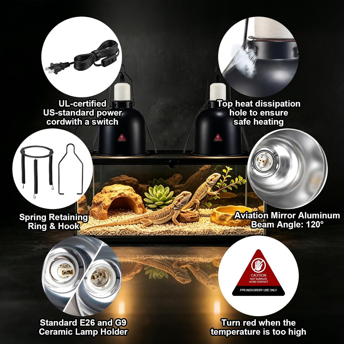 5.5" Ceramic Socket (E26/G9) Deep-Dome Reptile Heat & UV Basking Lamp Kit