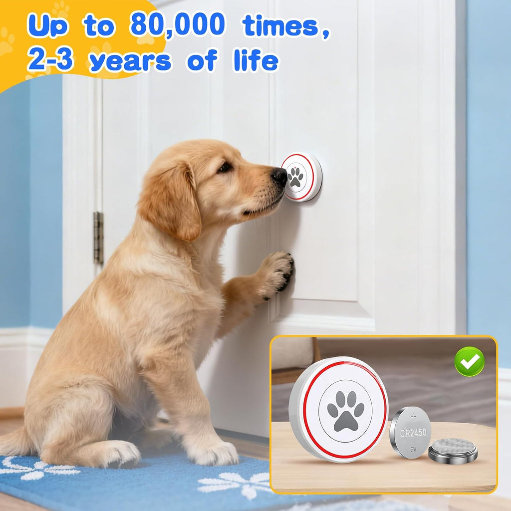 Dog Door Bell for Potty Training – Wireless Doggie Doorbell to Go Outside, 1.6in Touch Surface, Easy for Puppy & Adult Dogs, IP55 Waterproof, 500FT Range, 55 Ringtones, Adjustable Volume