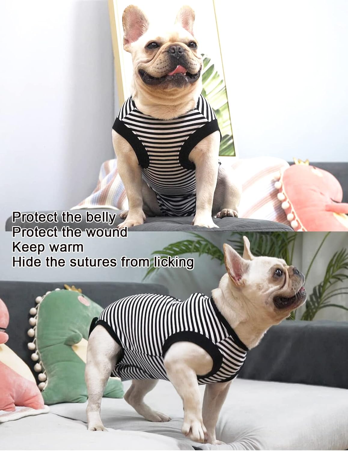 Dogs Cats Recovery Small Suit for After Surgery,Professional Pet Recovery Shirt Dog Abdominal Wounds Bandages,Substitute E-Collar & Cone,Prevent Licking Dog Onesies,Black-White XS