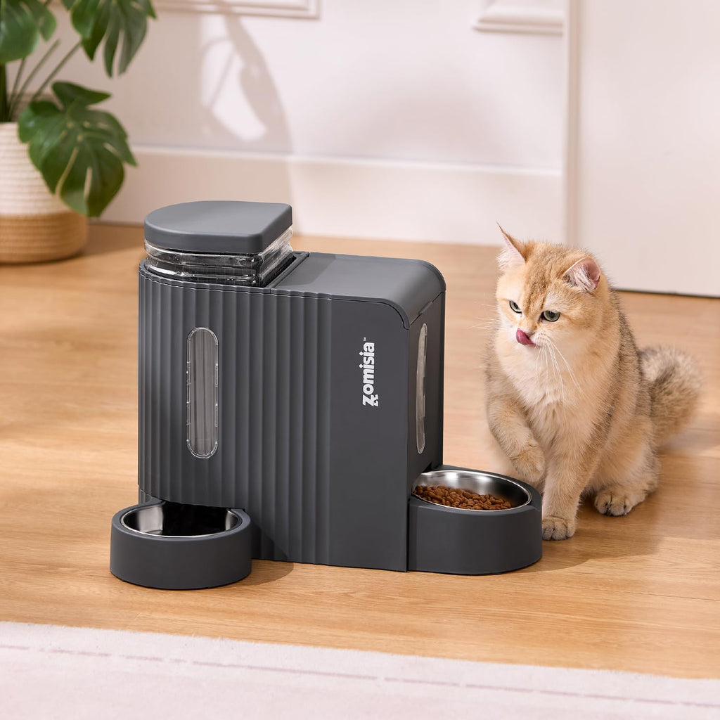 ZOMISIA Gravity Cat Food and Water Dispenser, 2 in 1 Automatic CatFeeder