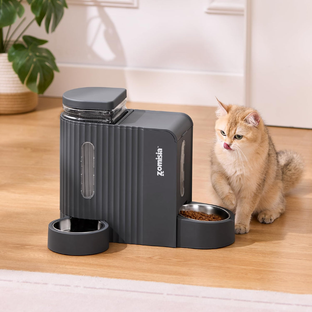 ZOMISIA Gravity Cat Food and Water Dispenser, 2 in 1 Automatic CatFeeder