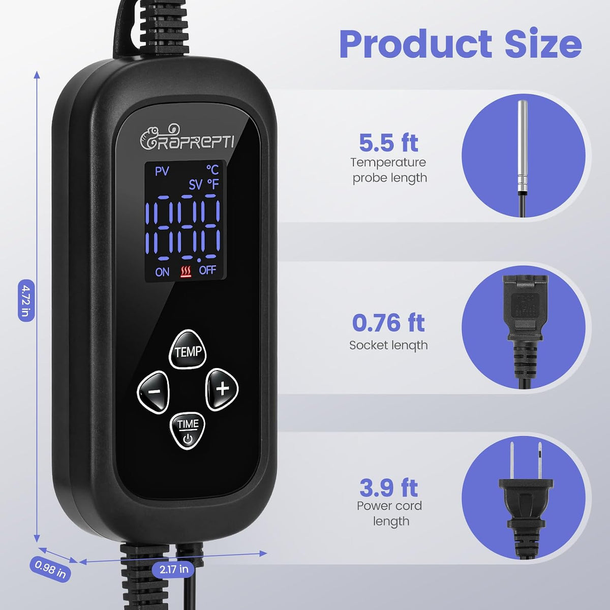 PID Dimming Thermostat for Reptiles with 1-24H Timer Setting Temperature Controller with Memory Function for Heat Lamps, Basking Bulbs & Heaters