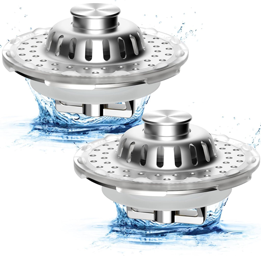 2PCS Universal Bathtub Drain Stopper, All Metal Top Hair Catcher, Chrome