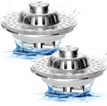 2PCS Universal Bathtub Drain Stopper, All Metal Top Hair Catcher, Chrome