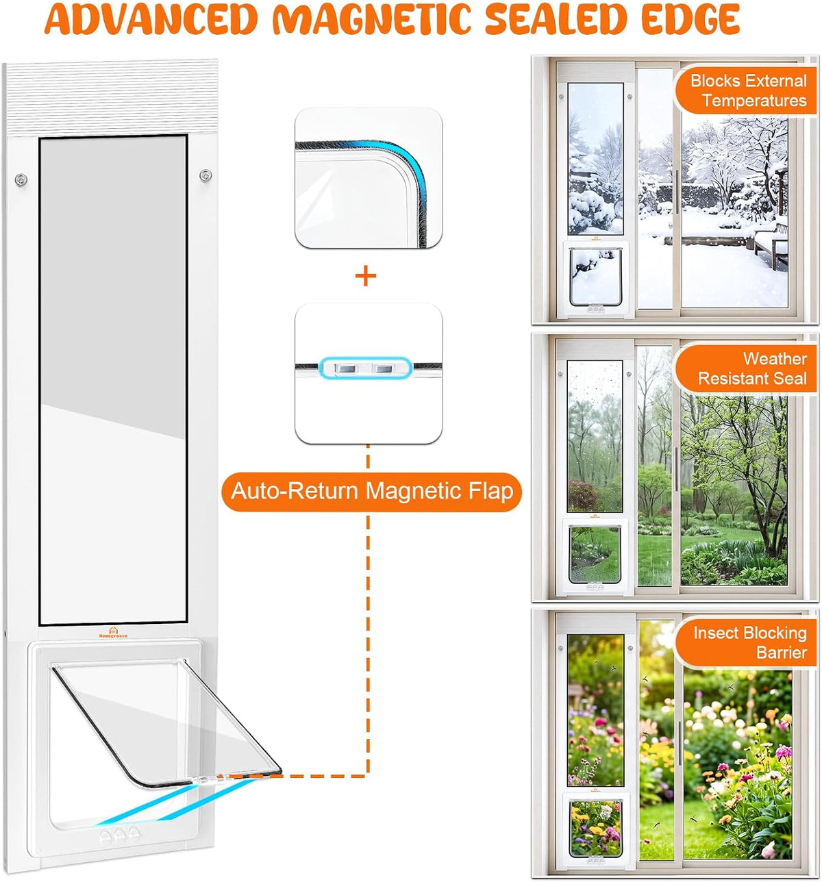 44-47" Vertical Cat Door for Window, Adjustable Height & 4 Locks