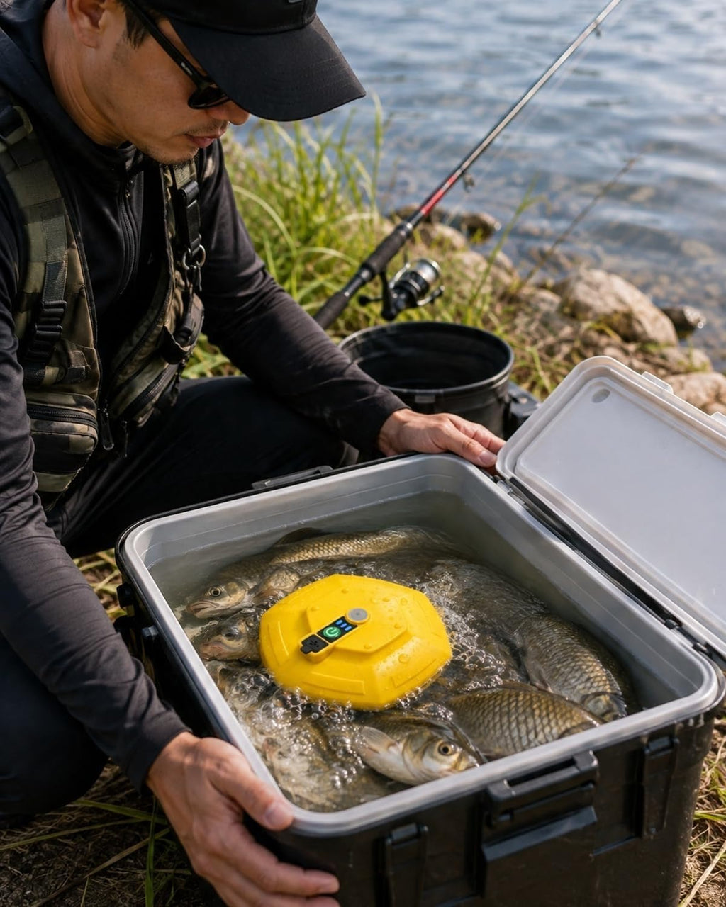 Floating Bait Bucket Aerator for Fishing, IPX7 Oxygen Pump