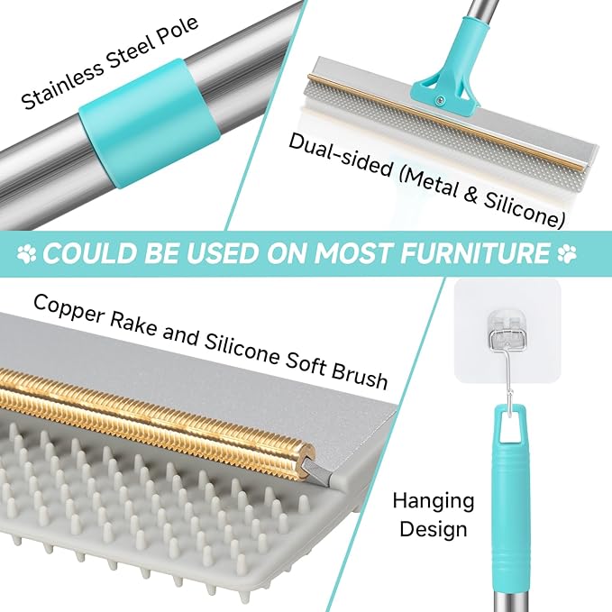 Carpet Rake for Pet Hair Removal Tool, Reusable Pet Hair Remover Broom - Image 9