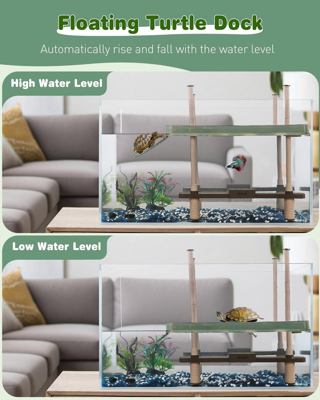 Pawfly Turtle Basking Dock with Ramp, Floating Reptile Platform for Aquatic Turtles in 30 Gallon Aquarium Tanks or Larger