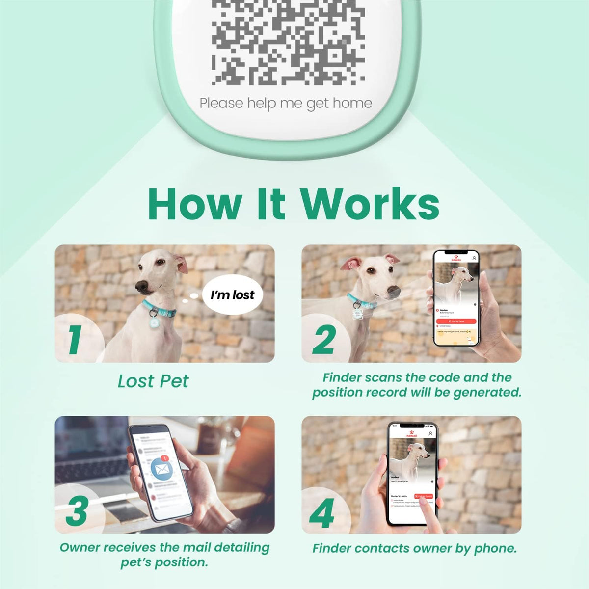 Pawaii Dog ID Tag, Silent Silicone QR Code Tag, Scan Alerts, No App, 1 Pack