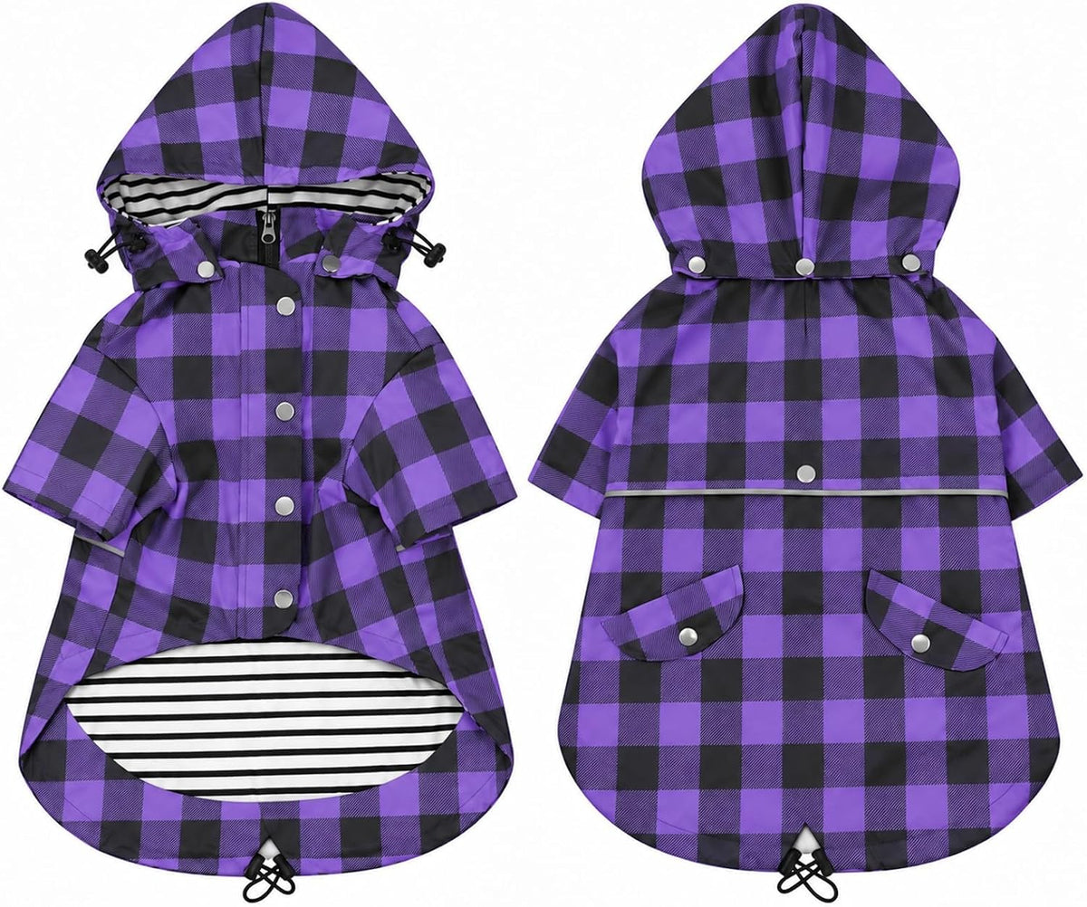 Morezi Dog Zip Up Raincoat with Reflective Buttons, Rain/Water Resistant, Adjustable Drawstring, Removable Hood, Raincoats with Legs 8lbs to 80lbs Available - Pink - M