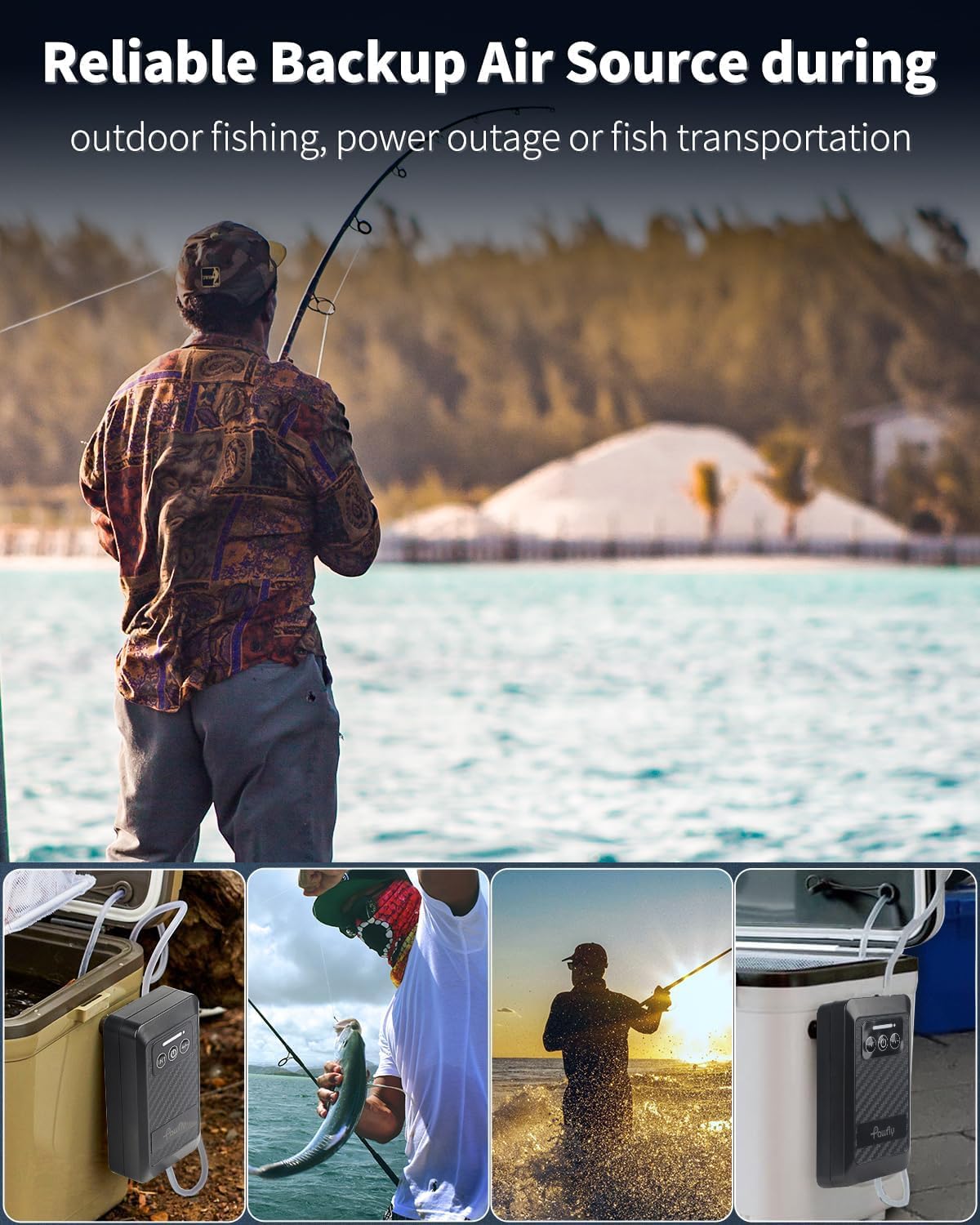 Pawfly Aquarium Lithium Battery Powered Air Pump USB Rechargeable Oxygen Pump Portable Live Bait Aerator Pump for Outdoor Fishing and Fish Transportation