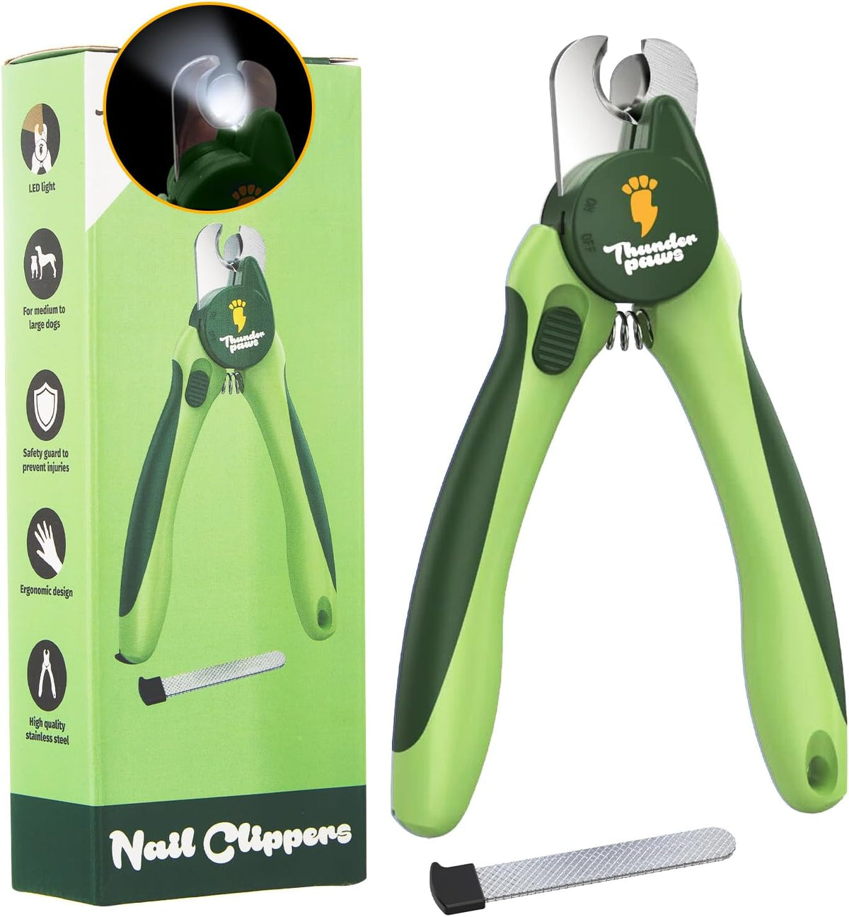LED Dog Nail Clippers with Light, Pet Nail Trimmer (Green)