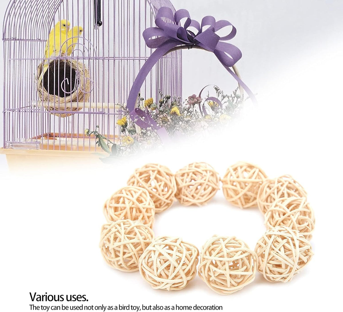 10Pcs Rattan Balls, Sepak Takraw Rattan and Harmless Parrot Small Animal Chew Toy for Parrot