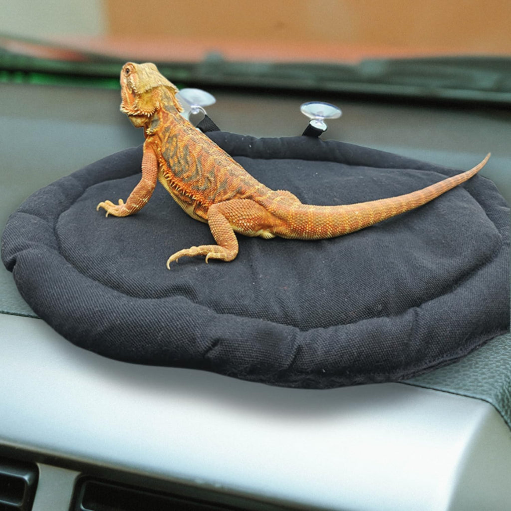 Bearded Dragon Bed Soft Mat with Suction Cup for Travel, Black