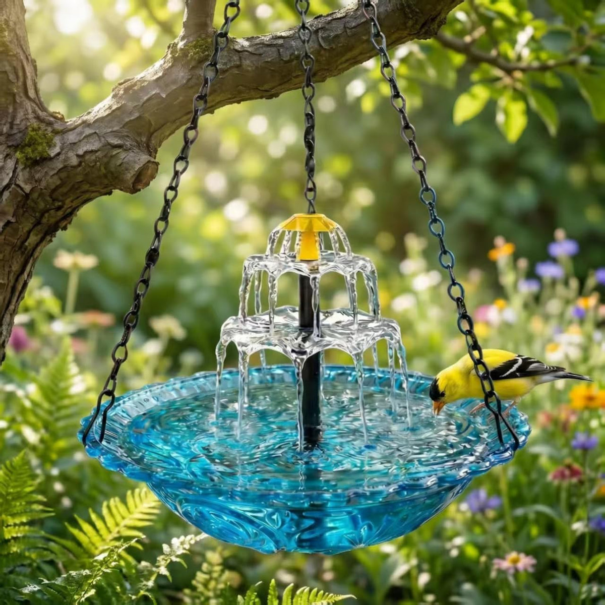 Solar Powered Hanging Bird Bath, Fountain Solar Powered Outdoor Bird Bath for Garden Patio Yard (Blue)