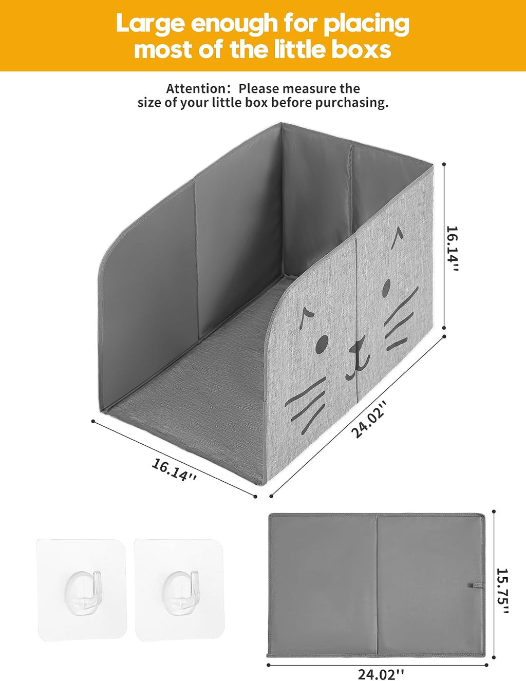 Waterproof Cat Litter Box Enclosure Splash Guard with Removable Mat, Cat Box Enclosure with 2 Hooks for Scoop, Anti-Leakage, Dust Control, Easy to Clean-24.02 x 16.14 x 16.14 inches