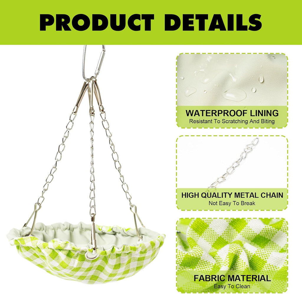 Hanging Bird Bed for Cage, Waterproof Plaid Bird Hammock, Swing Perch for Small Bird, Bird Cage Accessories, Hanging Swing Bed for Parrot, Parakeet, Canary (Green)