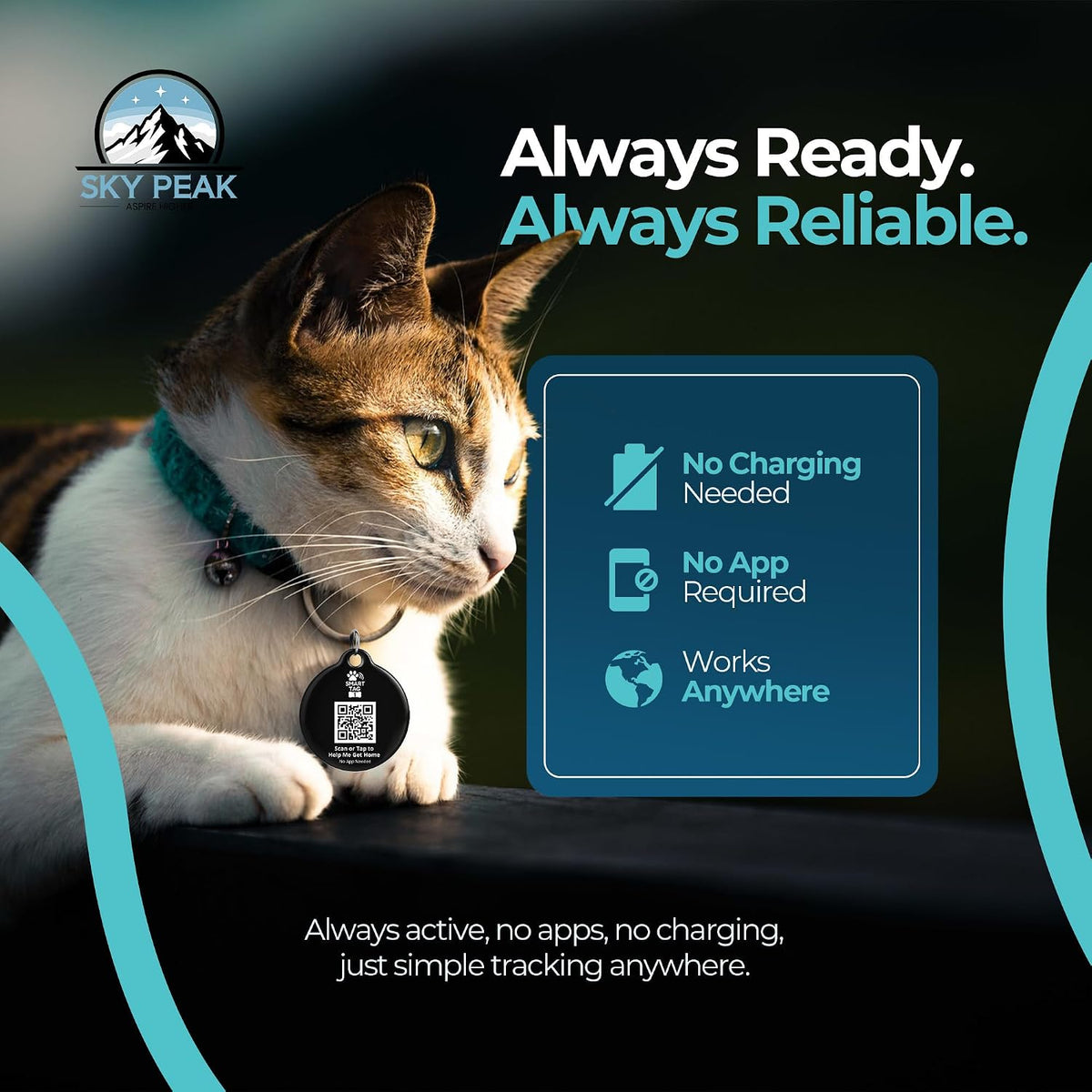 Smart Tag One™ Pet ID Tag by Sky Peak – Smart Dog Tag with QR Code + NFC Digital ID | Instant Lost Pet Alerts | No Batteries, No App | Waterproof Dog & Cat Tag