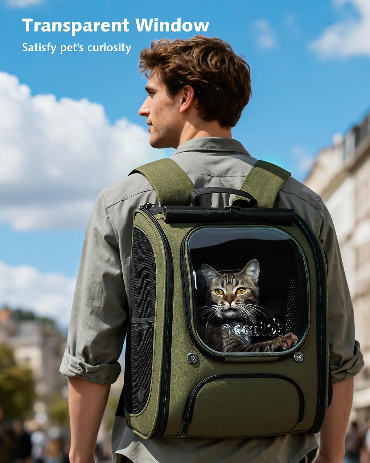 Pecute Cat Backpack Carrier,Cat Bubble,12.6" L x 10.2" W x 16.5" H,Green
