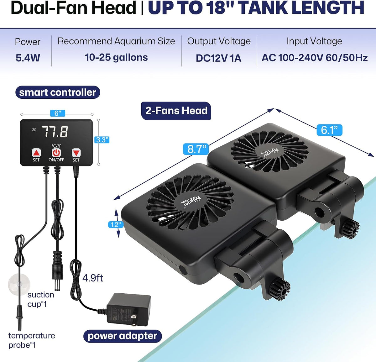 hygger Aquarium Cooling Fan with Smart Temp Control for 10-25 Gal Tanks