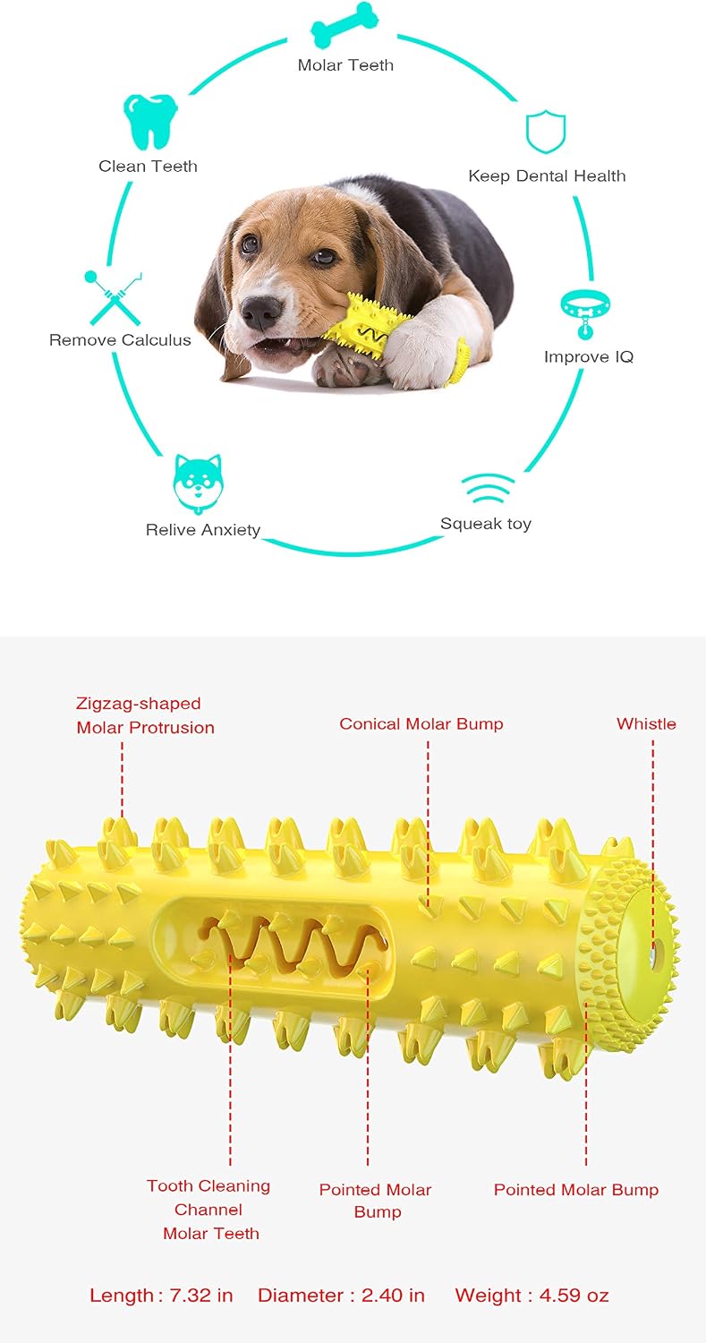 Dog Chew Toys for Aggressive Chewers, Dog Toothbrush Care Cleaning Stick, Puppy Toothing Chew Toy for Small Middle Dog (Yellow)