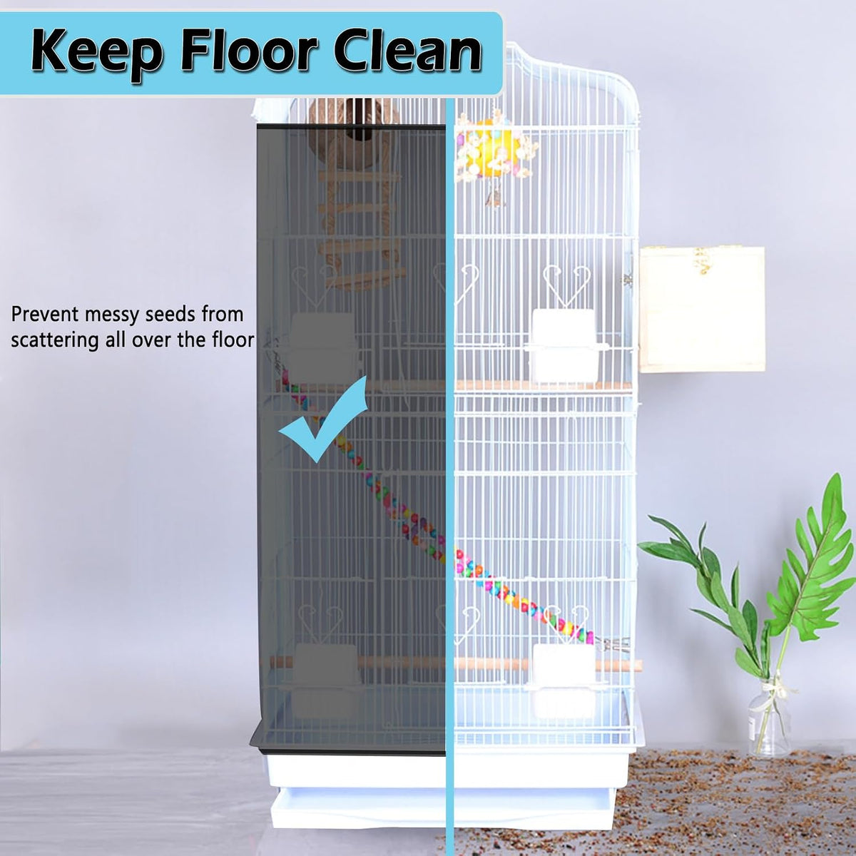 Large Bird Cage Seed Catcher Skirt, Parrot Parakeet Macaw Cover Black