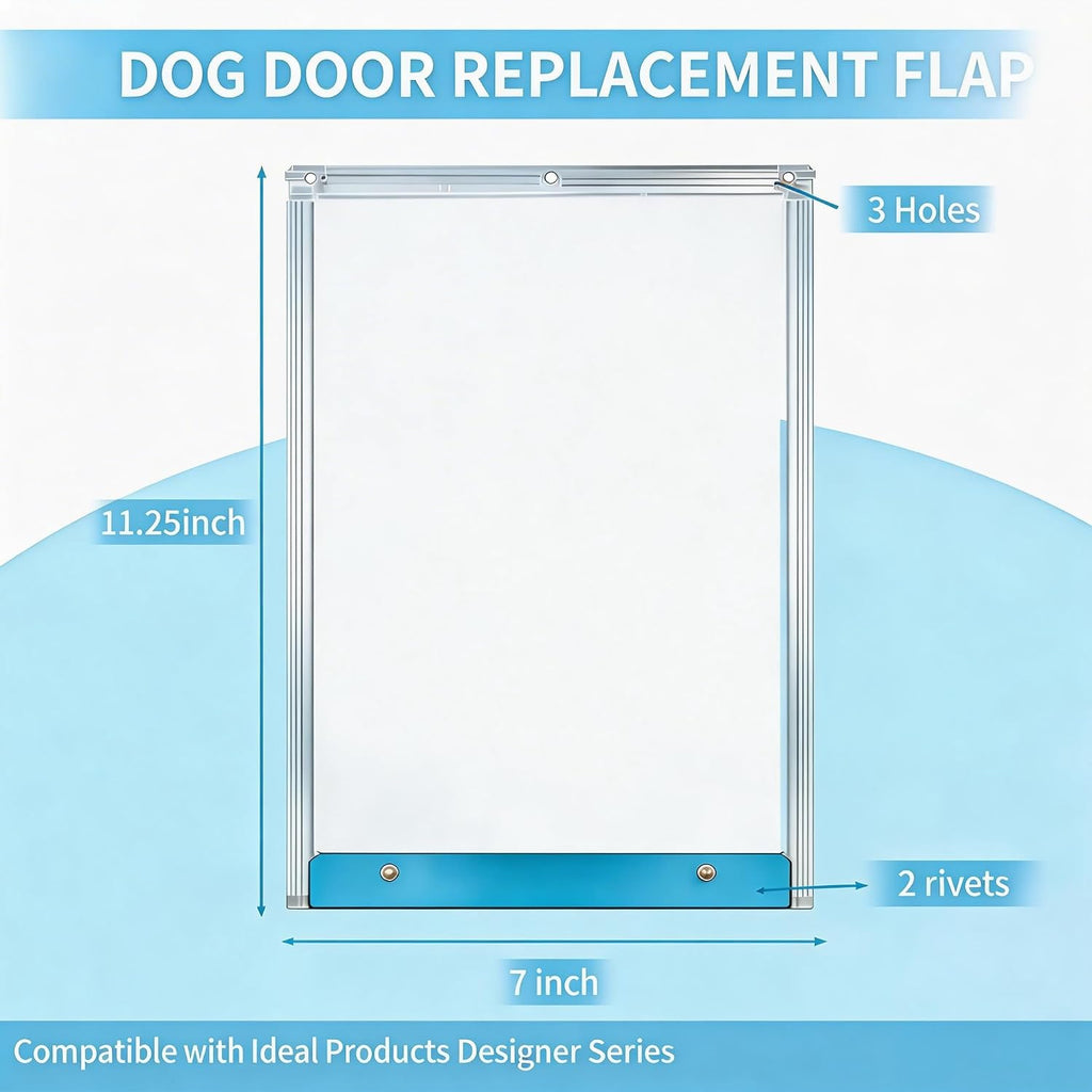 Medium Doggies Door Replacement Flap, Measures 7”X 11.25”, Compatible with Ideal Pet Products Designer Series Ruff-Weather Pet Door, Soft, Heavy-Duty, Transparent, BPA Free