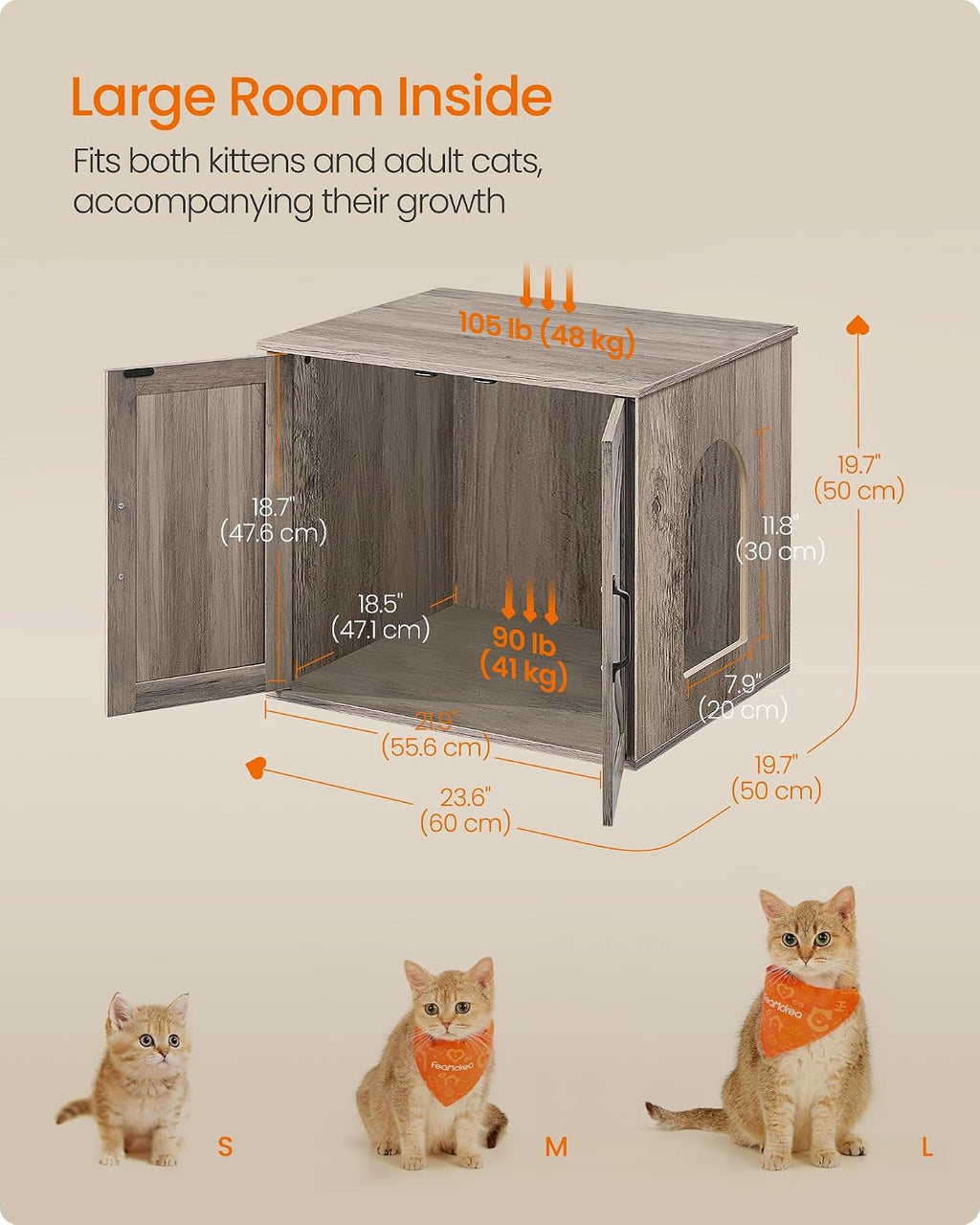 Feandrea Cat Litter Box Enclosure, Indoor Pet House End Table