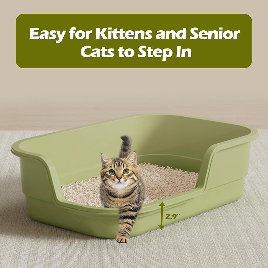 Extra Large Cat Litter Box with High Sides,Cats Boxes for Indoor Cats,Cat Litter Pan for Kitty,Litter Box with Low Entry,Easy to Clean,Anti-Splashing,23.6" x15.7" x5.9" (Green)
