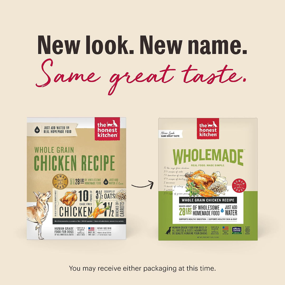 The Honest Kitchen Wholemade Whole Grain Chicken Recipe, Human Grade Dehydrated Dog Food, Just Add Water, Supports Digestion, Skin & Coat, Topper for Dry or Wet Dog Food, 10 lb Box Makes 40 lbs