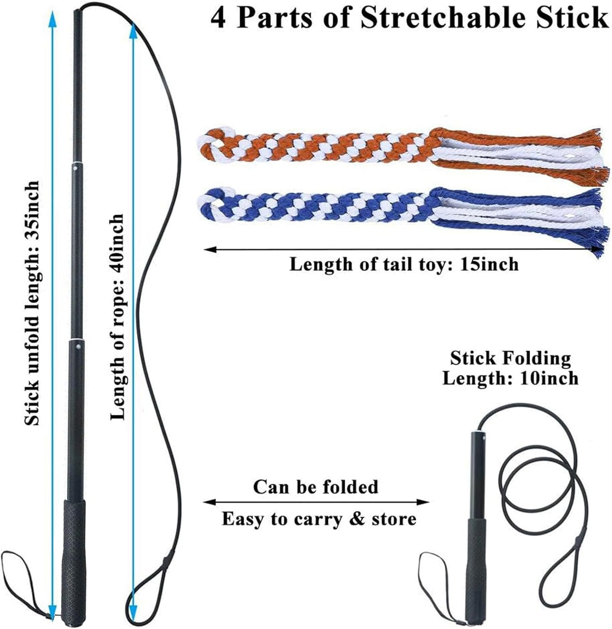 ASOCEA Dog Extendable Teaser Wand Pet Flirt Stick Pole Puppy Chasing Tail Interactive Toy for Small Medium Large Dogs Training Playing Exercise